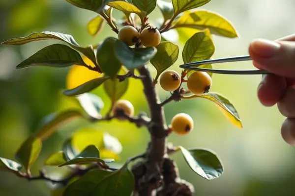 Desfolhamento Seletivo em Bonsais de Goiabeira para Redução Foliar com Manutenção de Frutos