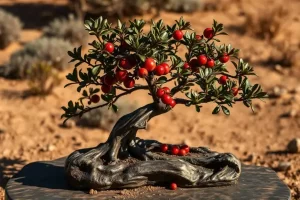Jin e Shari Suaves em Bonsais Frutíferos de Romã-Nana com Retenção de Frutos em Clima Árido