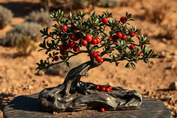 Jin e Shari Suaves em Bonsais Frutíferos de Romã-Nana com Retenção de Frutos em Clima Árido