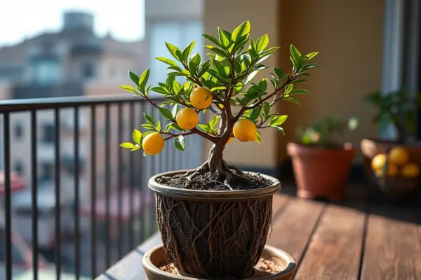 Compactação de Raízes em Bonsais Frutíferos de Limão-Siciliano em Vasos Pequenos para Sacadas